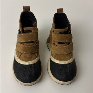 Brown and Black Velcro Sorel Boot